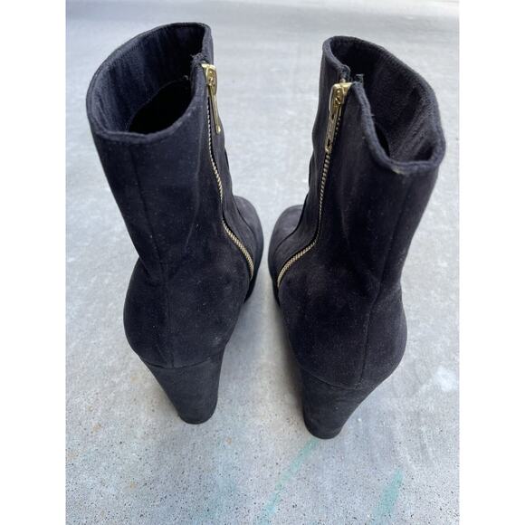 H&M Black Gold Side Zip Women's 3.5 Inch Wedge Heel Bootie Boot Shoe Size 9 - Picture 6 of 7